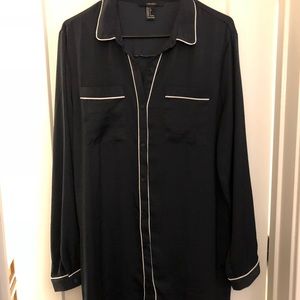 Navy Blue Satin Pajama Dress